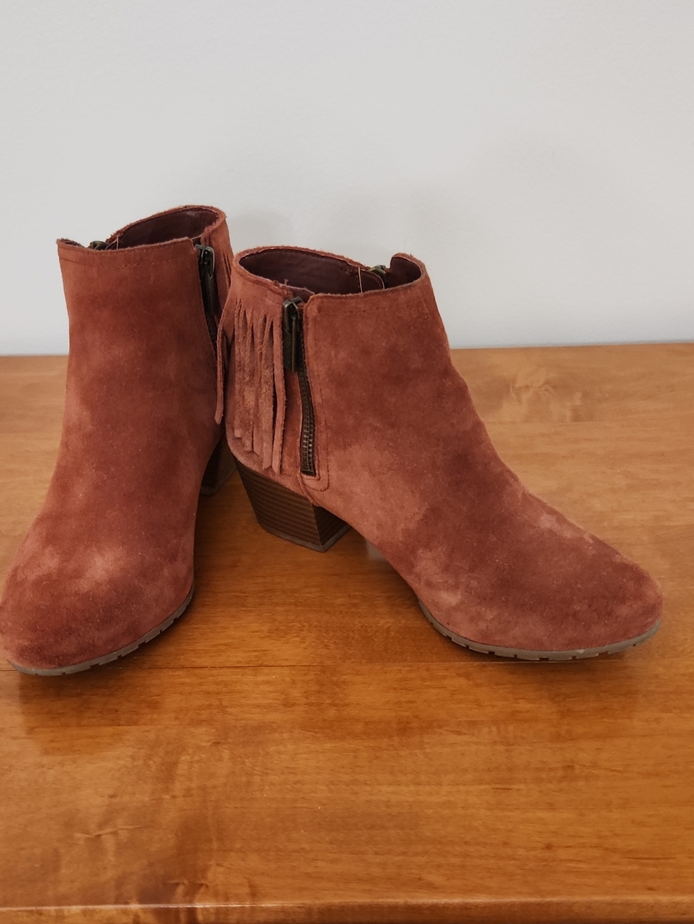 Kenneth Cole Reaction Rust Suede Fringed  Booties - Size 7